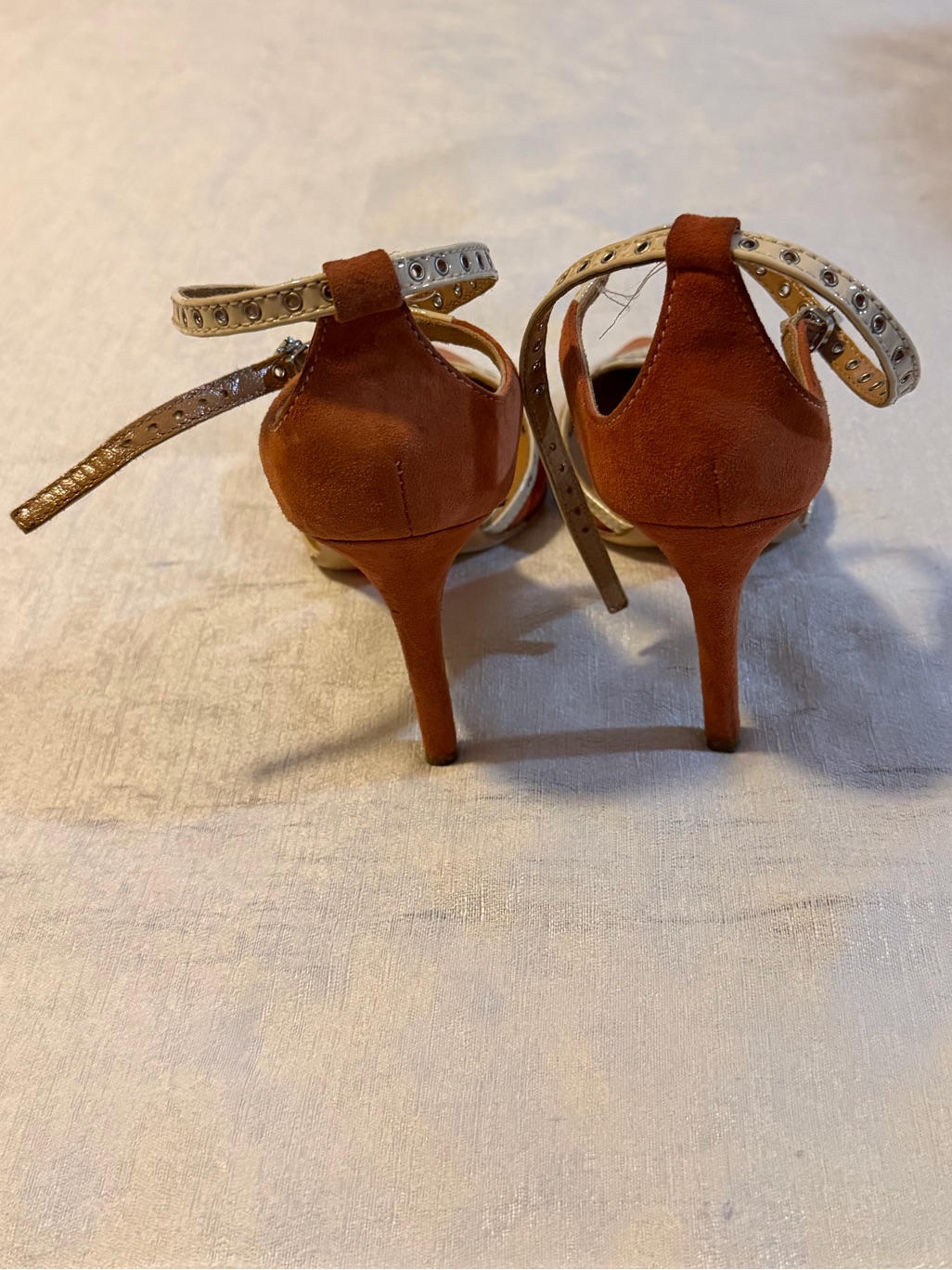 Naked Wolfe Rust Suede Pointed Ankle-Strap Heels With Cream Stud Accents — image 3 of 6